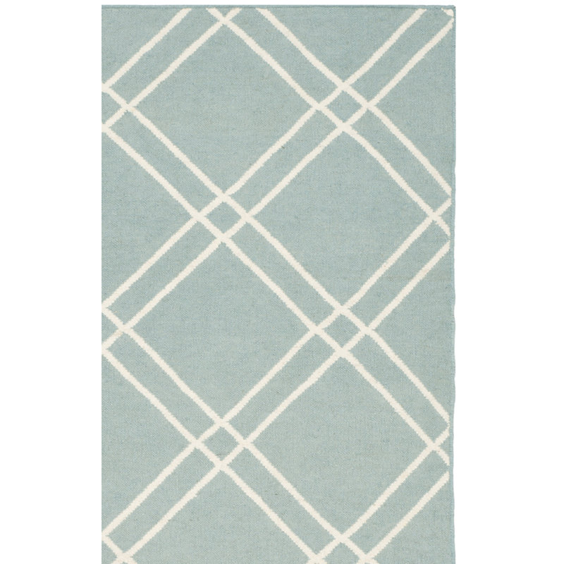 Rodgers Hand Woven Flat Weave Wool/Cotton Geometric Rug in Blue, Rectangle 2'6" x 4'