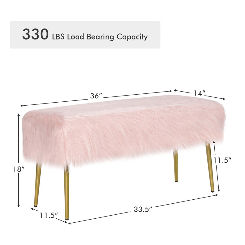 Aon Faux Fur Upholstered Bench, Pink