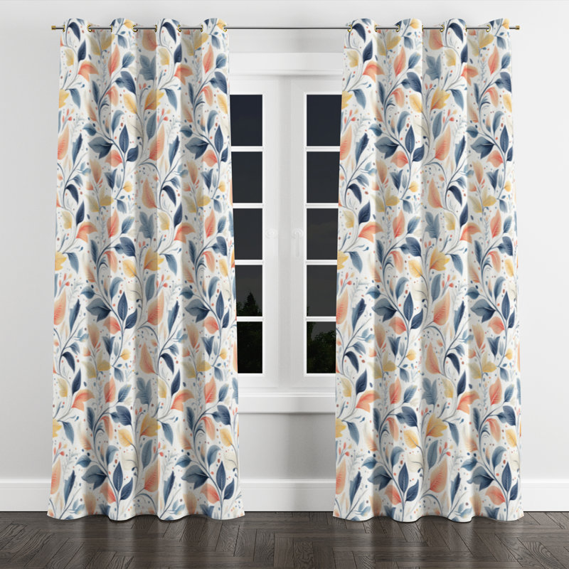 Rideaux occultant Boho - rideau à œillets à motif cachemire botanique orange - 1 panneau, Œillets dorés, L 52 po x L 90 po