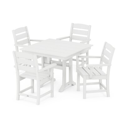 Lakeside 5-Piece Farmhouse Trestle Arm Chair Dining Set -  POLYWOODÂ®, PWS638-1-WH