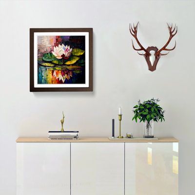 Lotus Flower Palette Knife Painting No.1 - Single Picture Frame Print on Wood