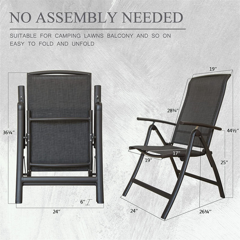 Aluminium Frame Patio Folding Chairs Set of 2 with Adjustable High Backrest, Black