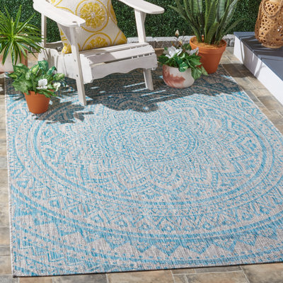 Atlanta Hooked Light Grey/Aqua Indoor/Outdoor Rug