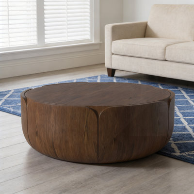 Table basse ronde ronde pour l'intérieur, table basse centrale à grain de bois moderne, robuste et imperméable, sans assemblage requis pour le patio et le salon