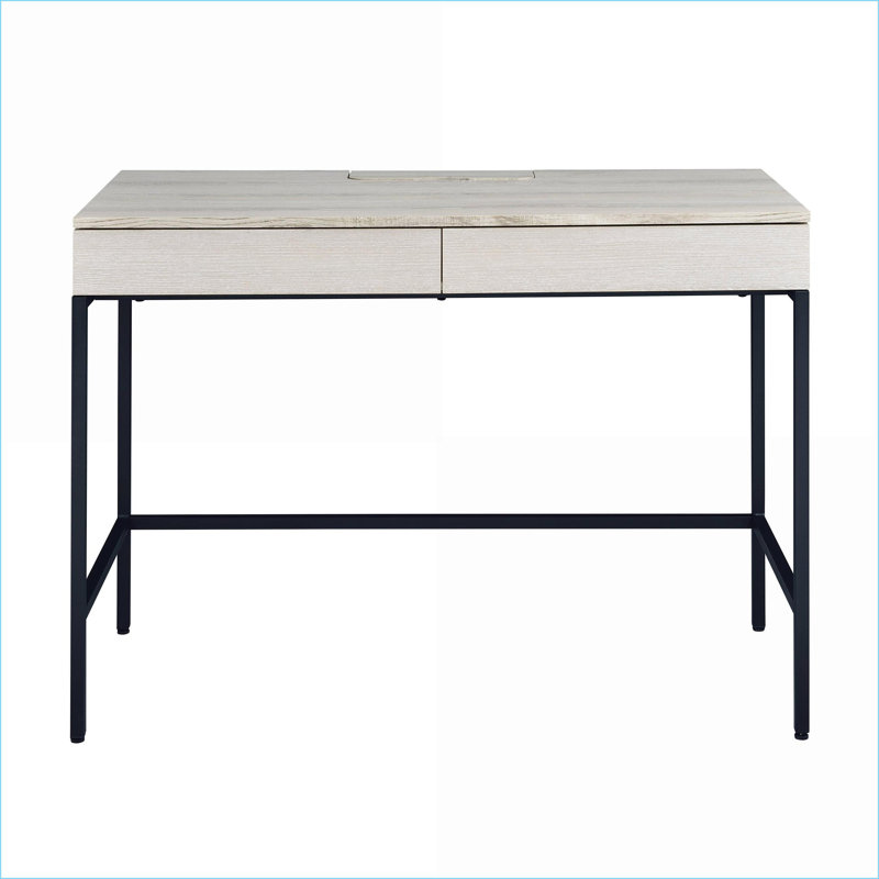 Desks | Rustic Modern 2-Drawer Writing Desk | 42.5” Wide | Natural &amp; Black | Wood + Metal
