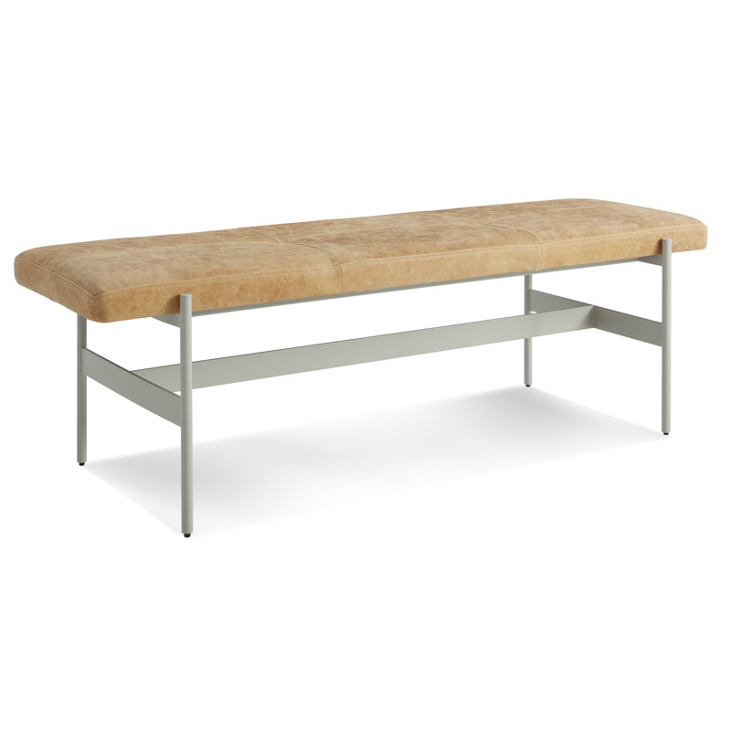 Daybench Genuine Leather Upholstered Bench, Putty, Camel Genuine Leather, 17" H x 55" W x 14" D