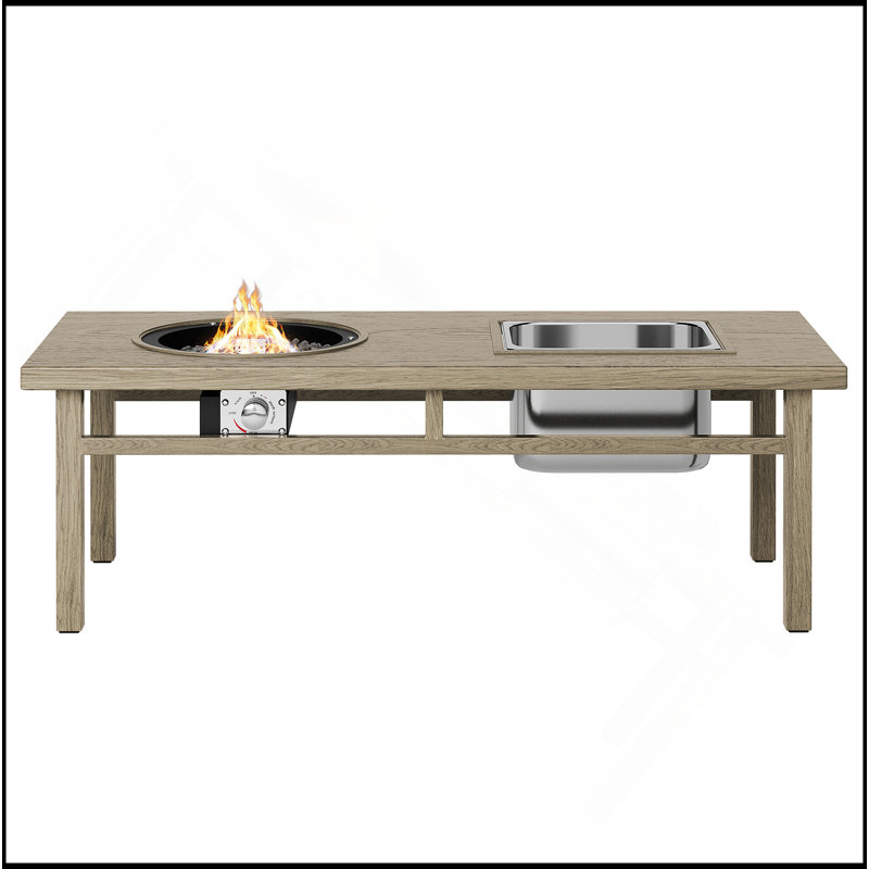 3-In-1 Coffee Table With Ice Bucket And Fire Pit  - Beige