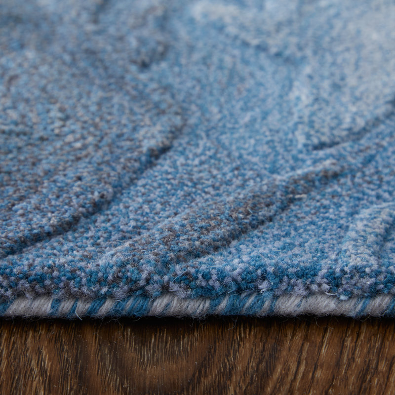 Kawai Hand Tufted Wool/Viscose Abstract Area Rug in Blue/Gray/Black, Rectangle 10' x 14'