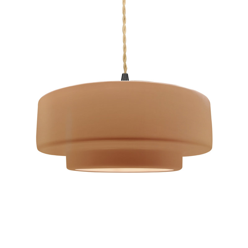 Luminaire suspendu tambour 1 lumière Gela, Adobe, H 5,25 po x l 14,5 po x P 14,5 po, Noir mat
