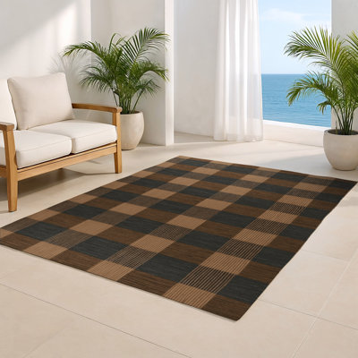 Checkered Brown Indoor and Outdoor Area Rug