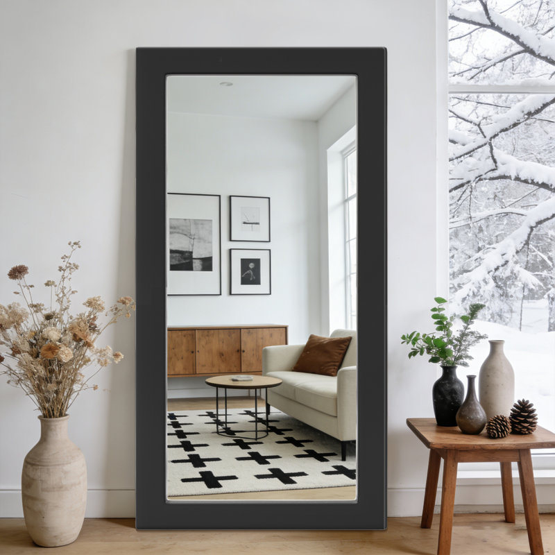 Wooden Frame Flat Mirror, 71" x 32", Black