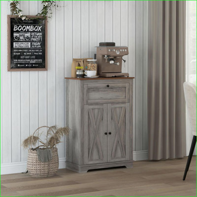 Buffets, rangement gris avec portes doubles, tiroir et amp; Tablette réglable | Panneau de particules | Revêtement en mélamine