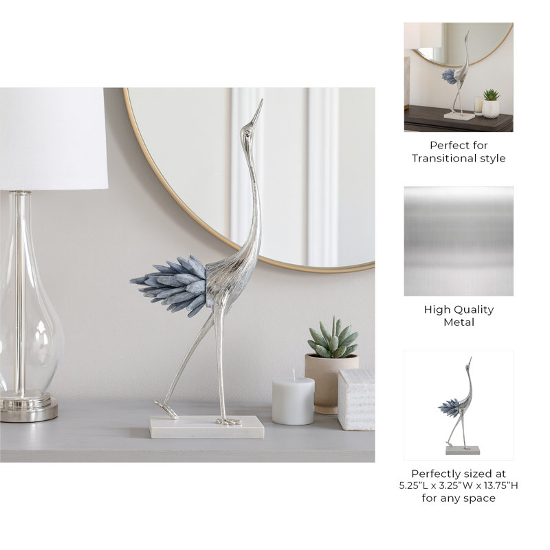 Sagebrook Home 12" Majesty Small Blue Kyanite Stone Metal Bird, 13.75"H x 5.25"W x 5.25"D