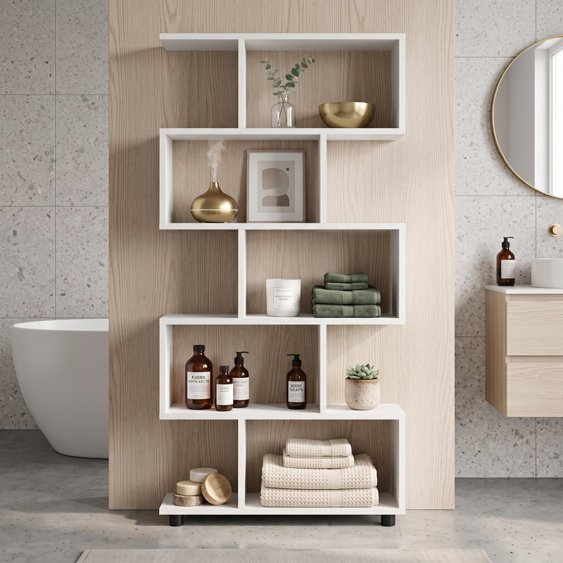 Bibliothèque géométrique minimaliste Kallie 61,4 po H x 35,4 po L, Porcelaine