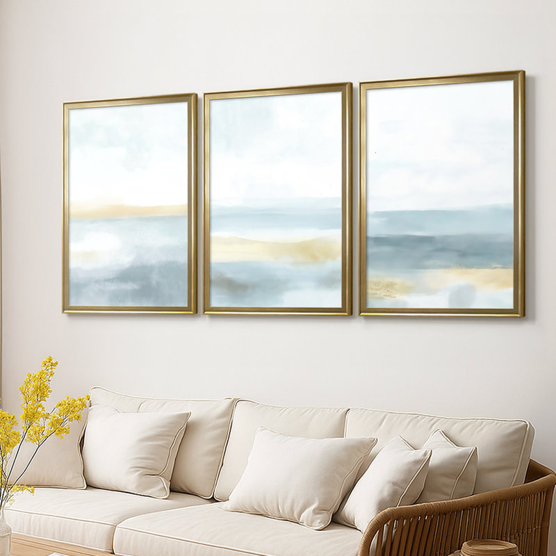 ABSTRACT Series DCCCLVI - Toile tendue avec châssis sur mesure - 3 pièces, H 27 po x l 39 po, Doré