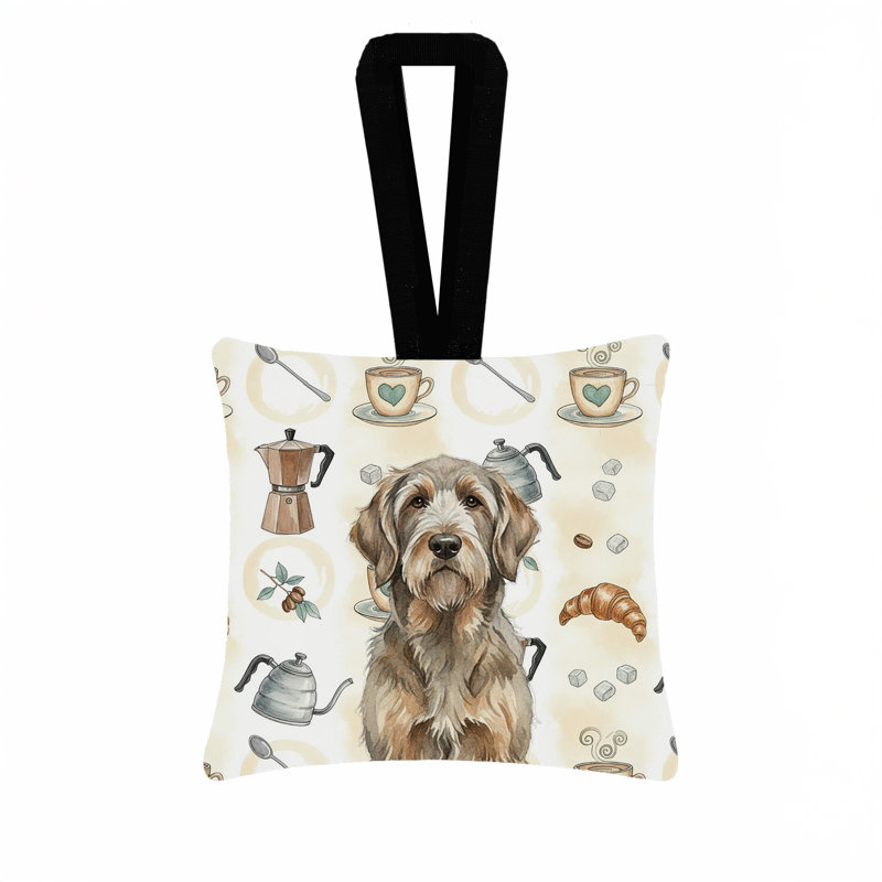 Ornement carré en tissu grizzé et brun clair Otterhound Coffee Bar 3,5 × 3,5, Otterhound Grizzle and Tan