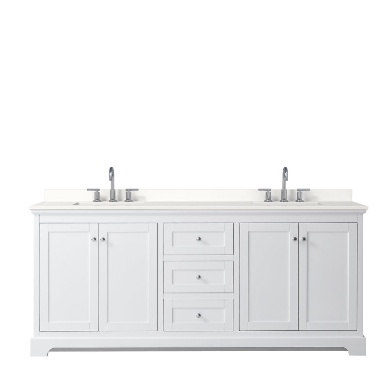 Avery Double Bathroom Vanity with Quartz Top, Giotto Quartz, White, Polished Chrome