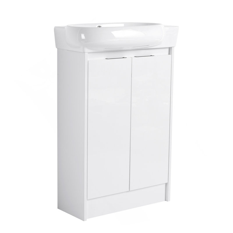 Meuble-lavabo autoportant de 23 po avec lavabo et portes à fermeture douce, Blanc lustré
