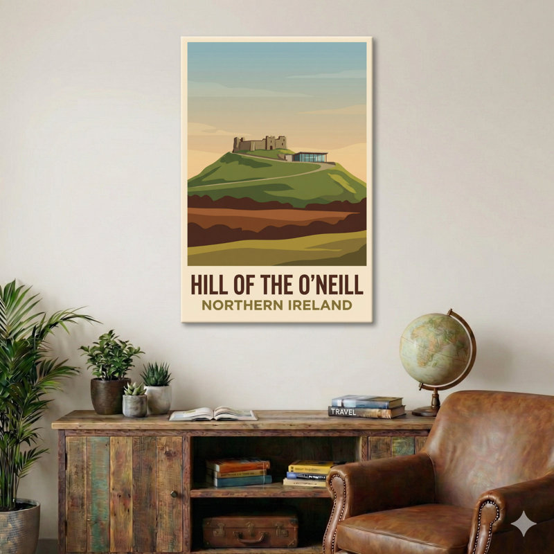 Hill Of The O'Neill, Northern Ireland - Romantic Travel Poster Of Hilltop Ruins. Giclee Print On Wrapped Canvas. Wall Art, Home Decor - Historic Sites & Ruins, Northern Ireland - Wrapped Canvas Print