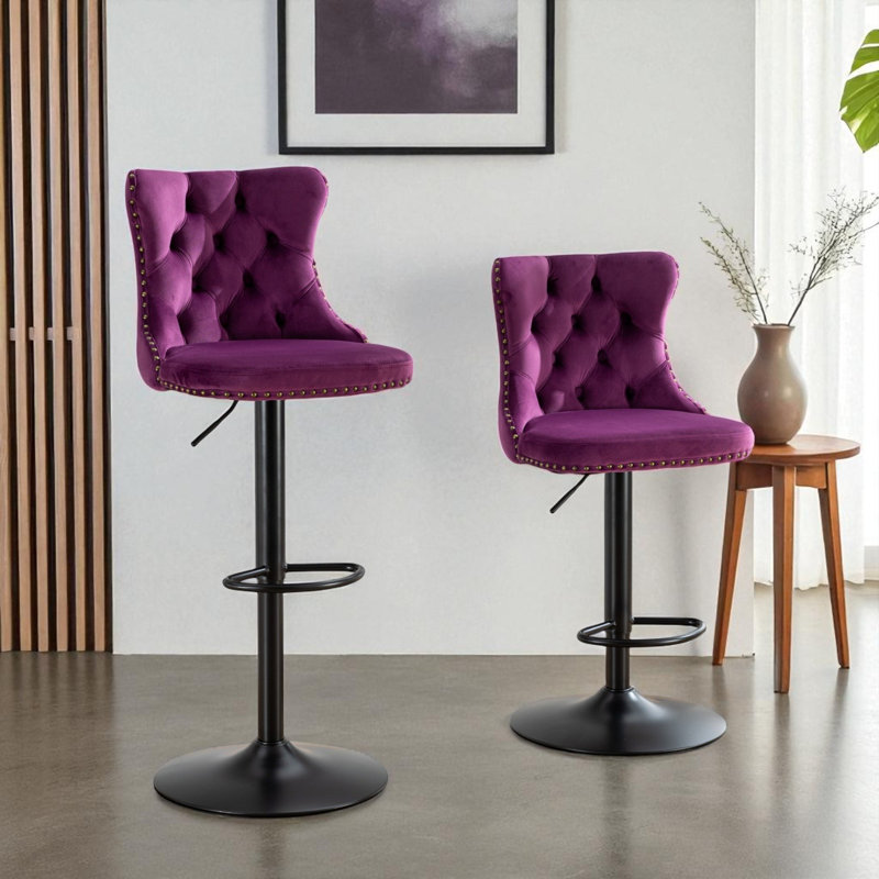 Tabouret de bar pivotant à hauteur réglable Zager, Noir, Mauve, 2