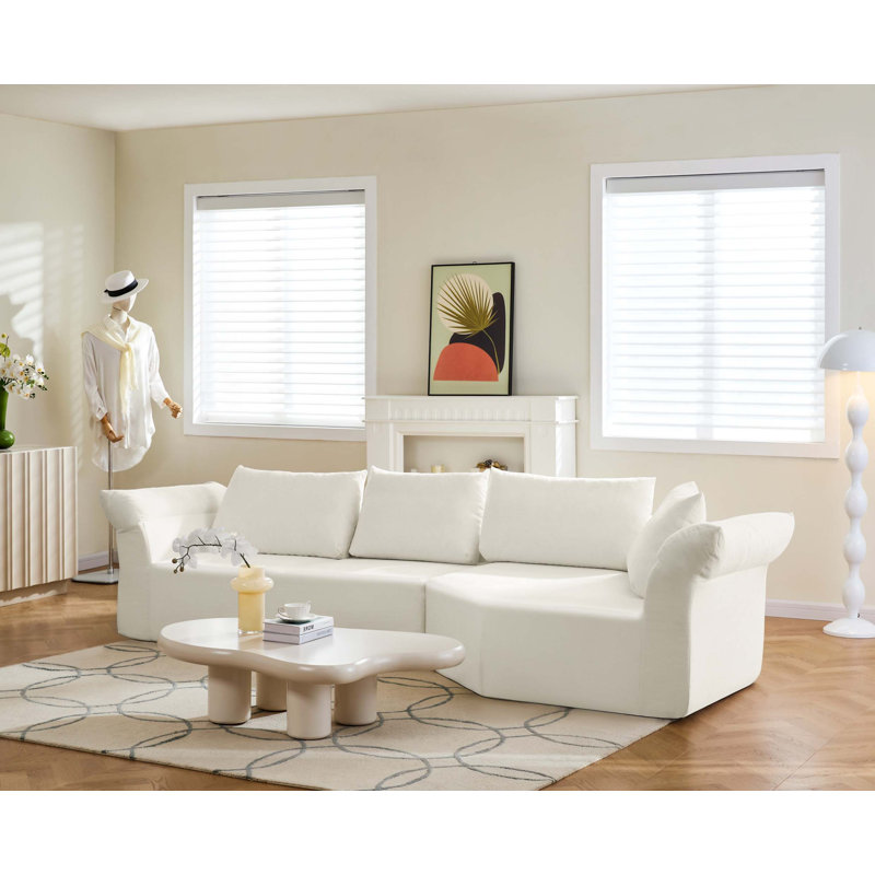 Canapé d'angle moderne avec accoudoirs larges et coussins décoratifs Modern, Tissu beige, Orienté à droite