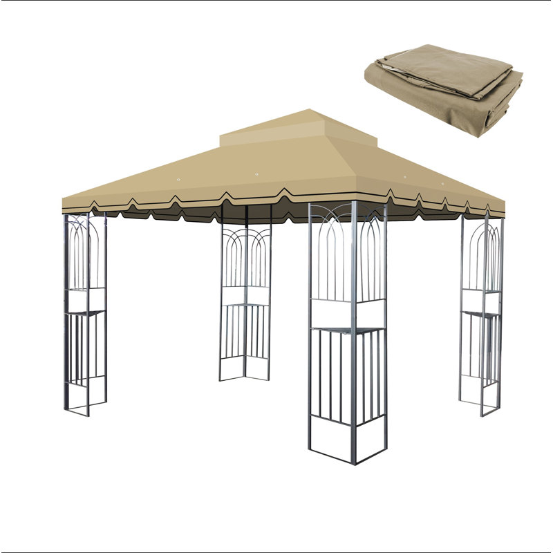 10X10 Ft Outdoor Patio Gazebo Replacement Canopy,Double Tiered Gazebo Tent Roof Top Cover Only Greatwall Border(Frame Not Include)