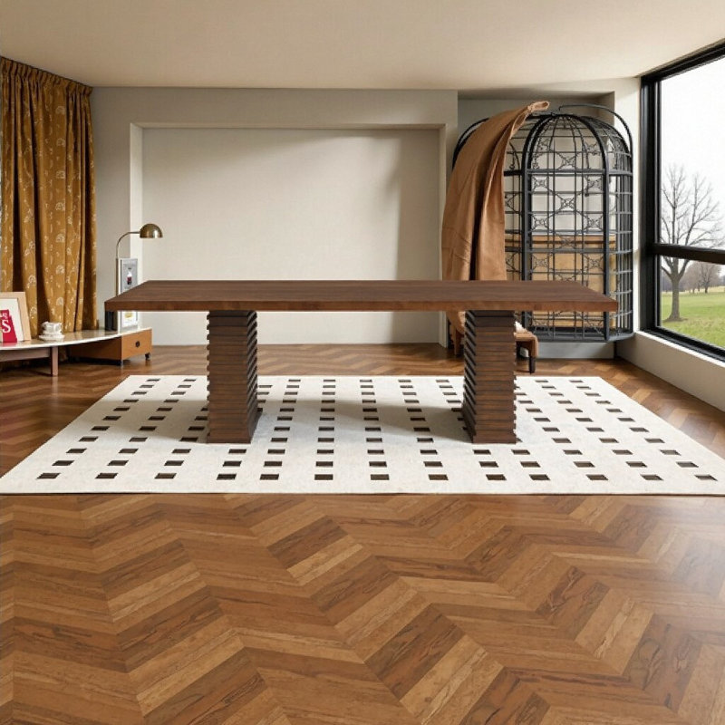 95" Industrial Walnut Finish Dining Table for 8 - Solid Wood & MDF