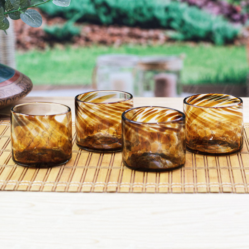 Novica Handmade Relaxation Blown Recycled Glass Juice Glasses (Set Of 4), Brown