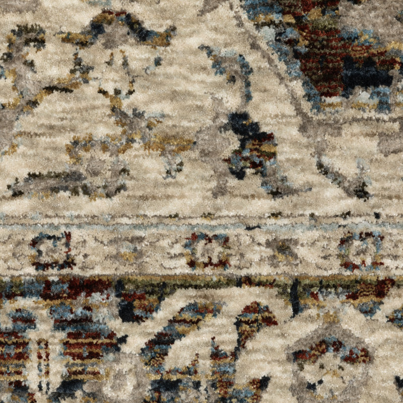 Tapis beige / multicolore à médaillon traditionnel Elizabeth, Rectangle 5 pi 3 po x 7 pi 9 po