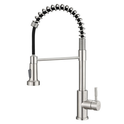 Robinet d'évier de cuisine en nickel brossé avec bec rétractable - levier simple, fuite réglable et jet d'eau contemporain