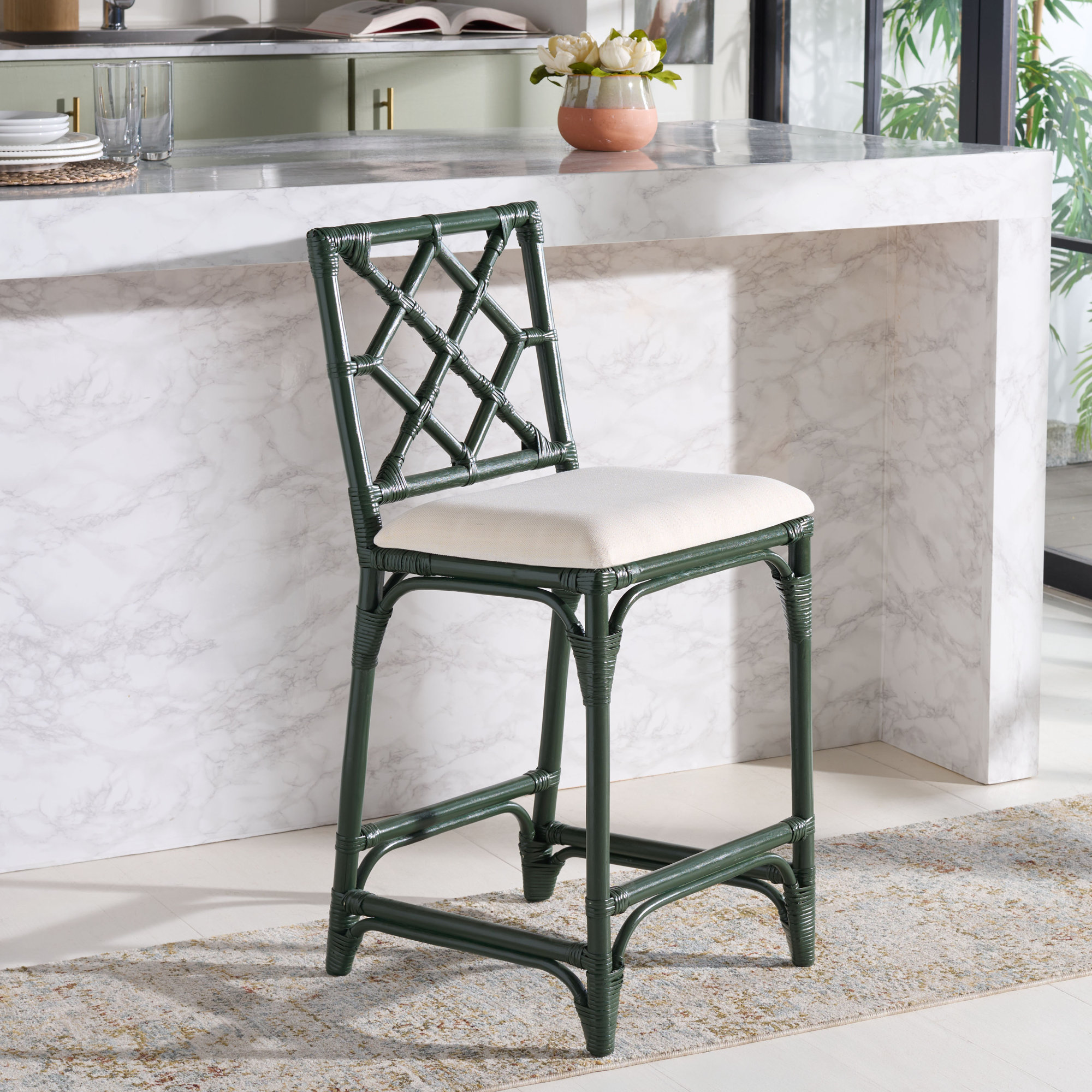 Bhumi Barstool with Cushion, Forest Green