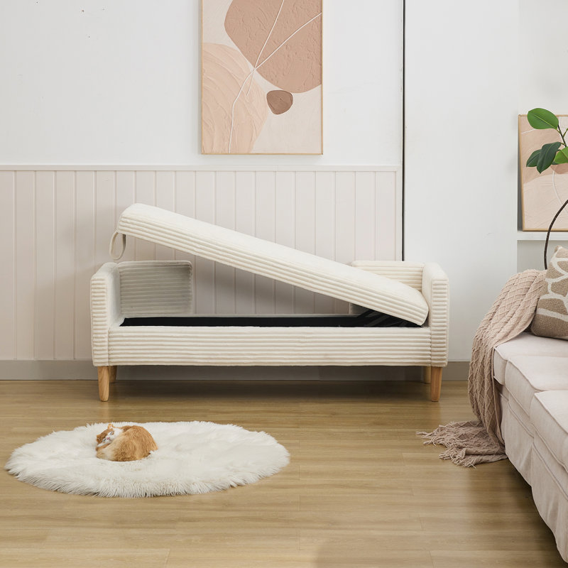 Upholstered Storage Bench, Ivory