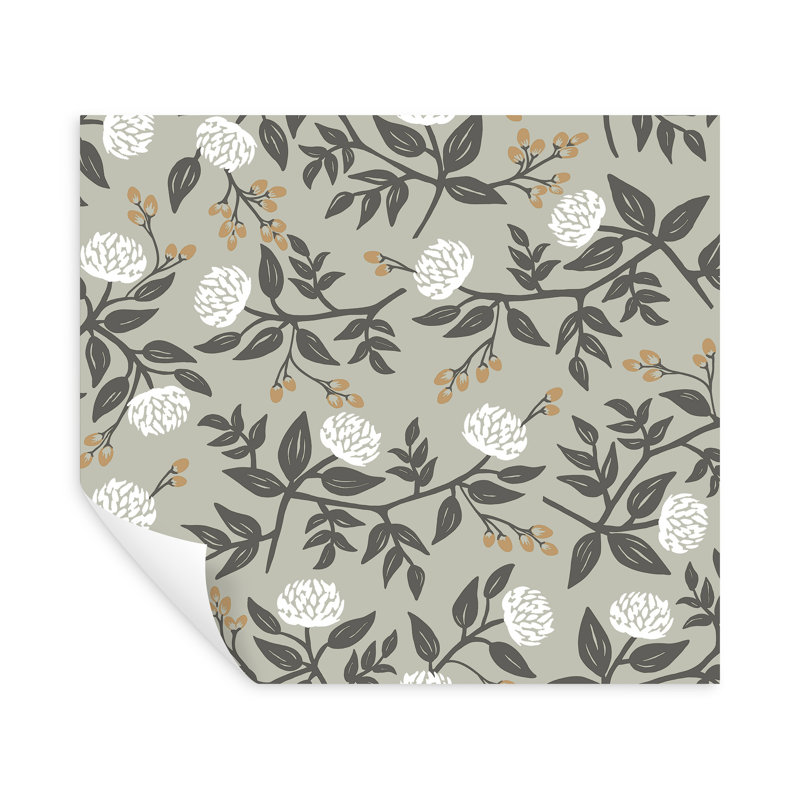 Papier peint adhésif floral pivoines de qualité supérieure, Gris