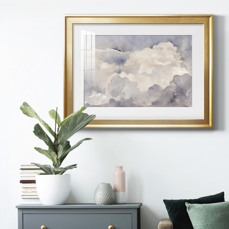 «Clouds In Neutral I» - peinture encadrée, Or, H 18,5 po x l 24,5 po x P 1 po, Blanc