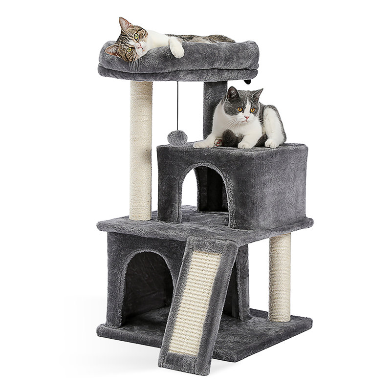 34-Inch Multilevel Plush Double Condos Cat Tree