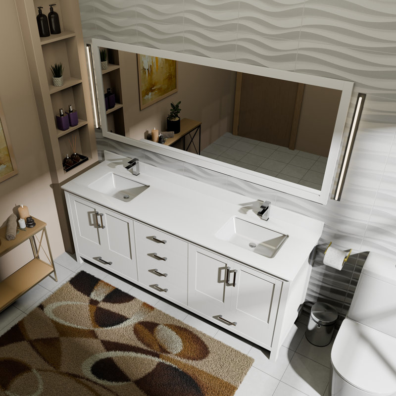 Ensemble de meuble-lavabo double 72 po Jacques, Blanc, Marbre de culture blanc