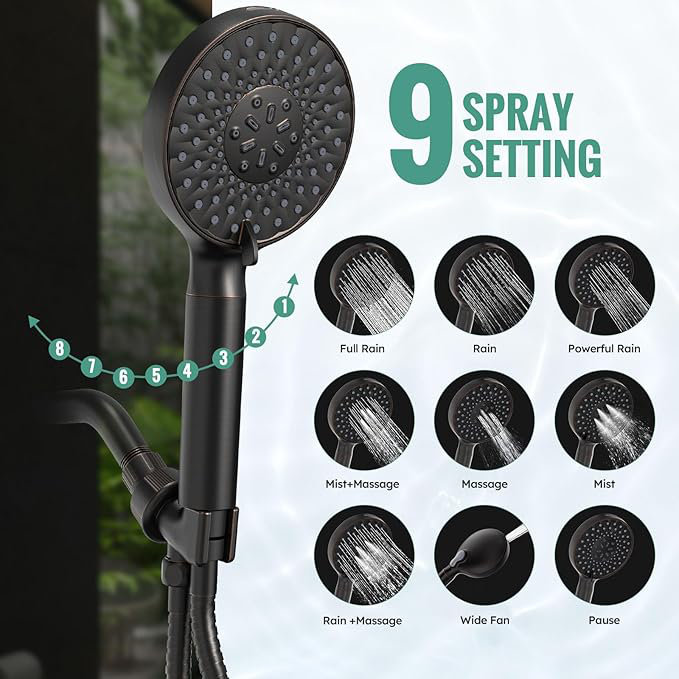 Head with Handheld, High Pressure 9 Spray Mode Chrome Showerhead with Filters,detachable shower head,Water Softener Filters Beads for Hard Water -Remove Chlorine