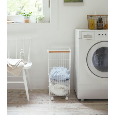 Yamazaki Home Rolling Wire Laundry Basket 55L – Heavy Duty Wire Hamper with Wheels, Rolling Laundry Cart with Handle