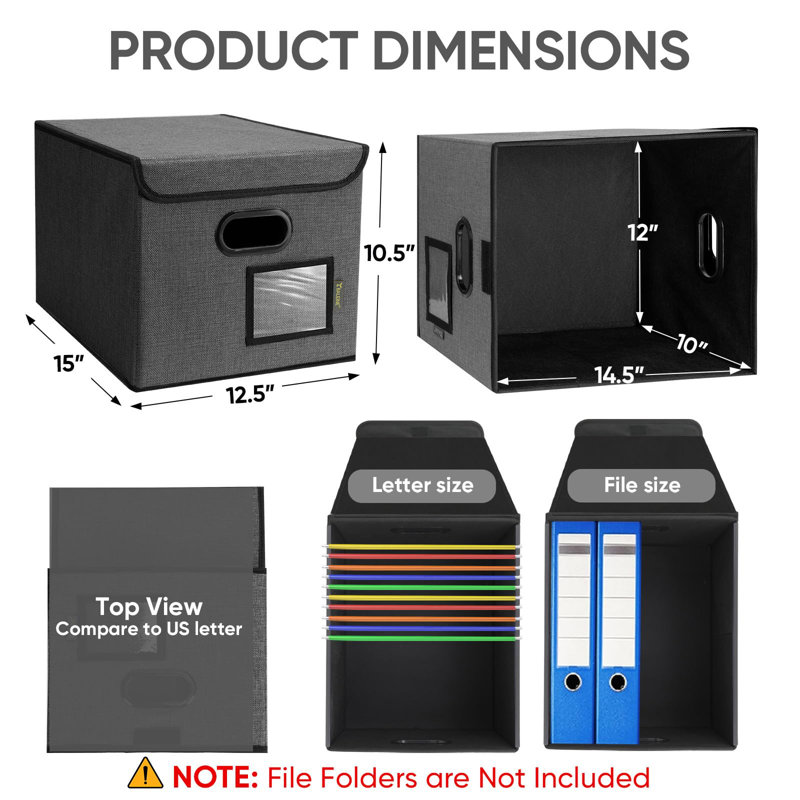 1 Pack Foldable Folder Storage Box with Lid and Plastic Slides