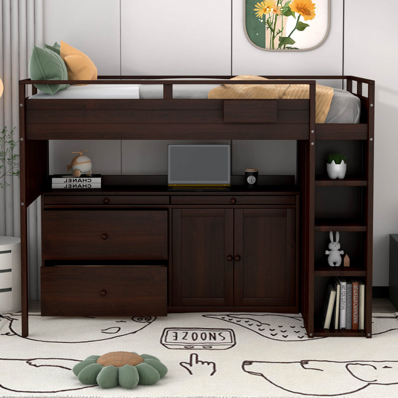 Lit mezzanine simple pour enfant Ilakkiyen, Espresso