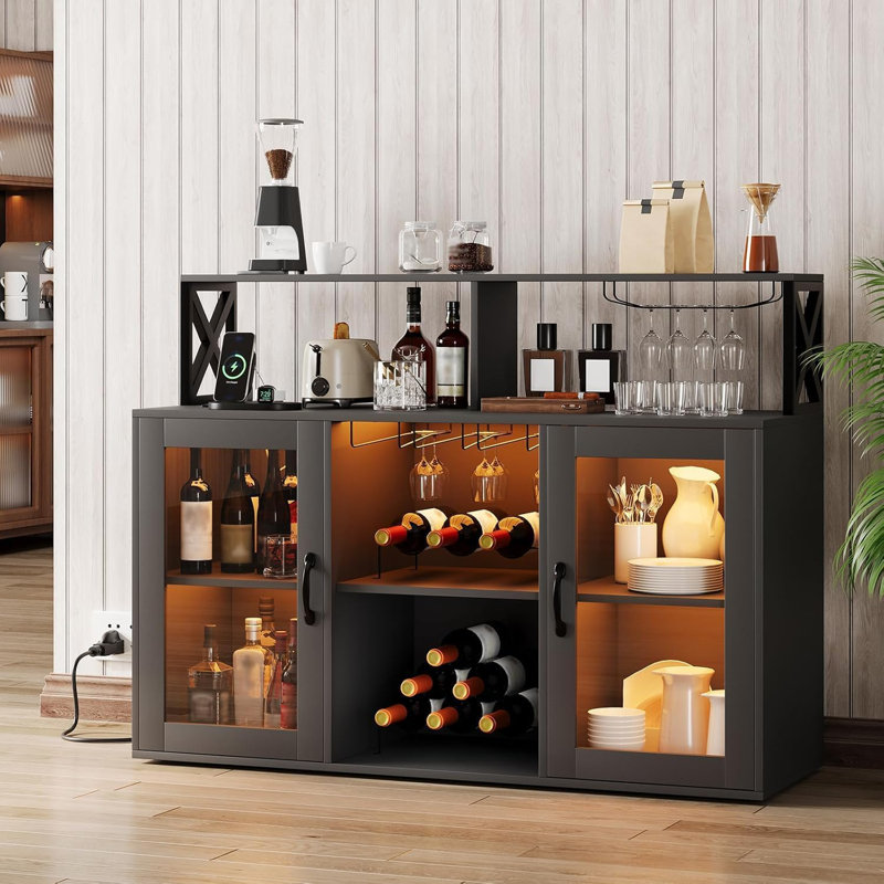 Buffet de cuisine avec lumières DEL et porte-verre, Gris rétro
