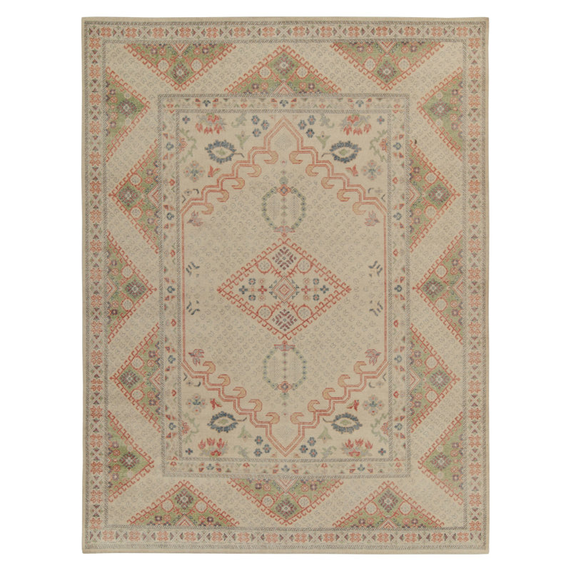 Distressed Homage Hand Knotted Wool Geometric Area Rug, Rectangle 10' x 14'