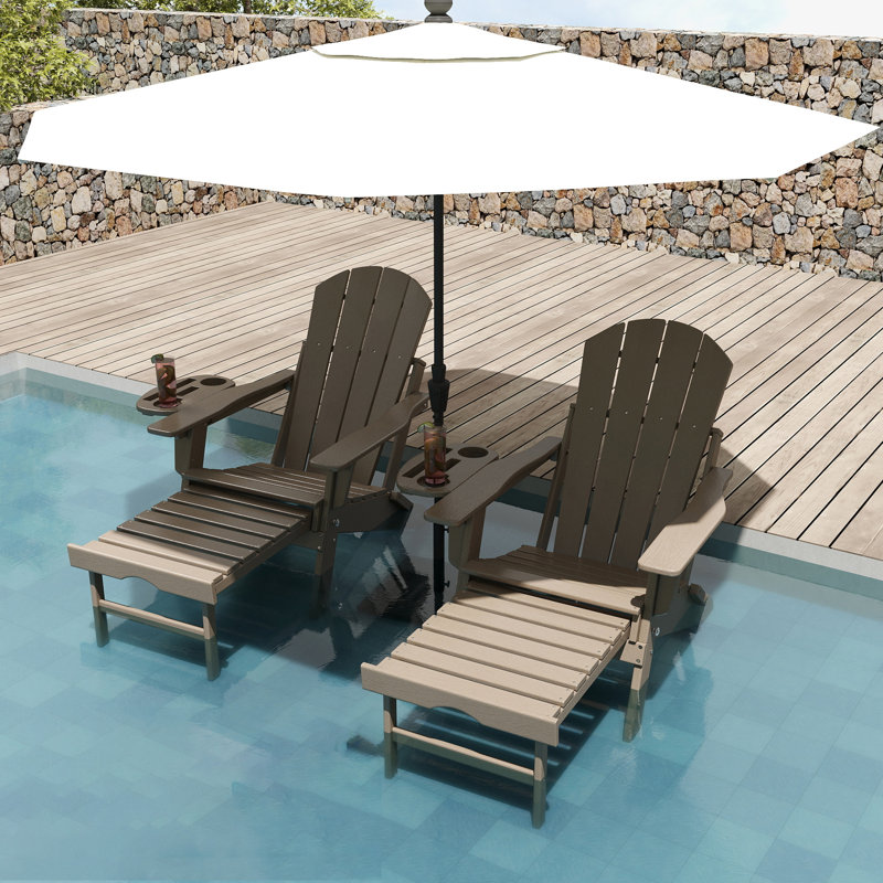 Chaise Adirondack en PEHD pliante et ajustable avec repose-pieds, Brun