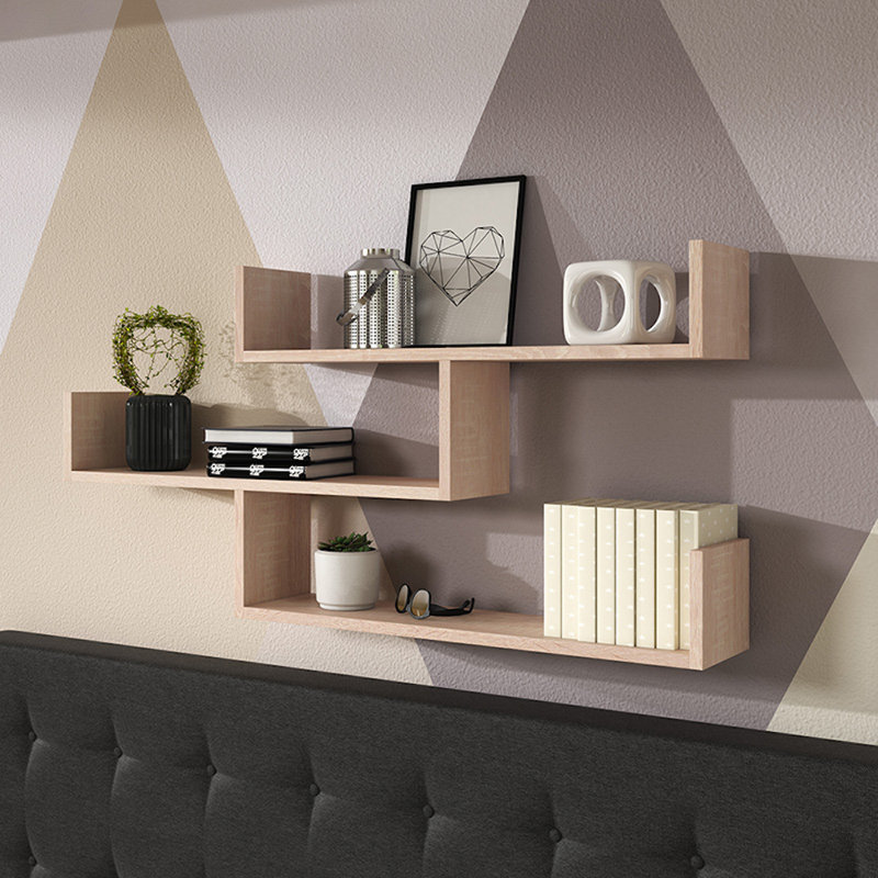 Wallaston 3 Piece Floating Shelf, Oak, Brown, 60cm H x 102.2cm W x 18cm D