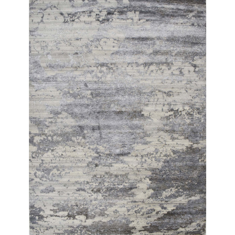 Abstract Area Rug in Silver, Rectangle 2' x 3'