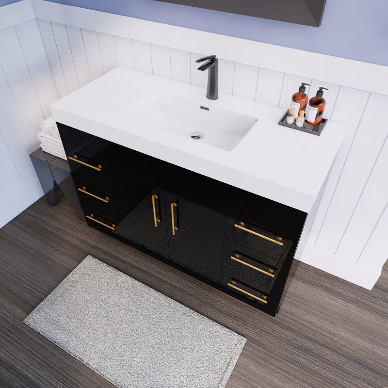 48'' Single Bathroom Vanity with Acrylic Top, Gloss Black