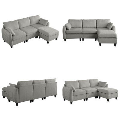 85" Chenille Modular Sectional Sofa, L-Shaped Cloud Couch with Storage Ottoman & Premium Foam Cushions, DIY Combination for Living Room, Modern Eucaly