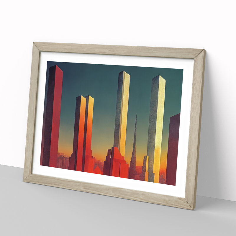 Exceptional Skyscraper Skyline 1 Piece Single Picture Frame Painting, 25cm H x 34cm W x 2cm D, Oak