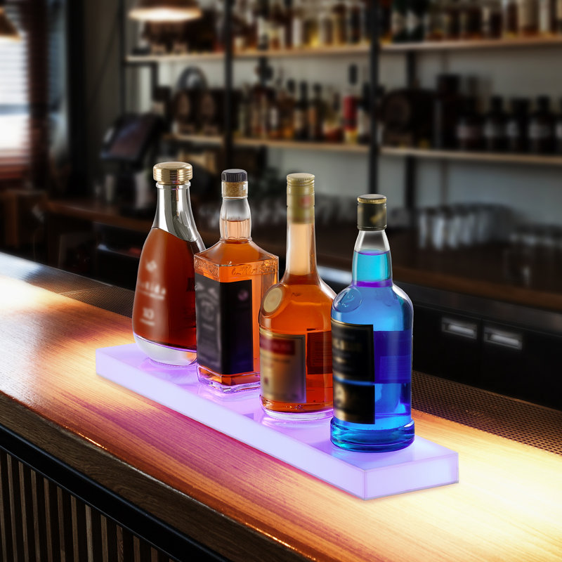 Wrought Studio Wall Mounted LED Lighted Liquor Bottle Display Home Bar Shelf 1-Step, 1.26" H x 23.62" W x 4.49" D