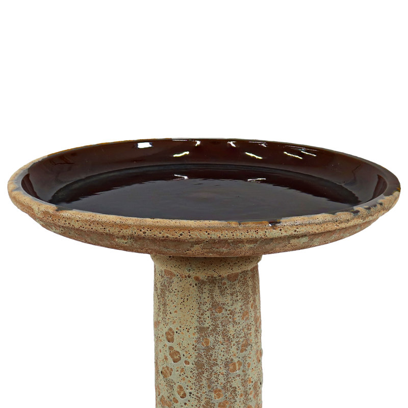 Ashik Freestanding Ceramic Outdoor Bird Bath with UV-Resistant Brown Lava Finish